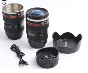 <span class=keywords><strong>Mug</strong></span> <span class=keywords><strong>isotherme</strong></span> 3D à double paroi noir, amusant, en acier inoxydable, pour eau, café, avec motif objectif d'appareil photo, idéal pour les voyages - Product Image 5