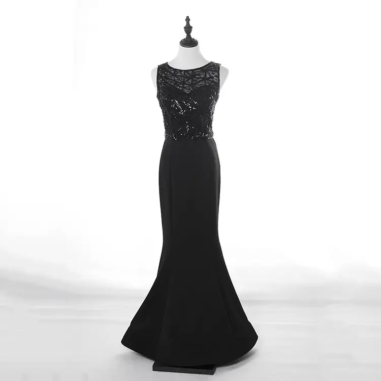 Long black sexy revealing evening dress Western autumn formal party wear gowns ladies Party Dresses