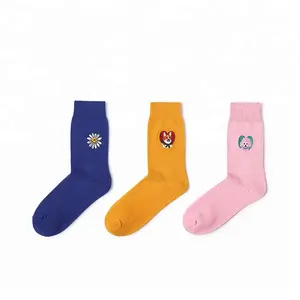 Cartoon Flamingo Vivid Color Custom Embroidered Socks Made in Korea