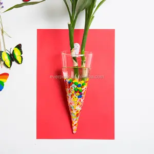 Cone shaped hanging wholesale clear glass vase for display clock flowers jewelly and etc