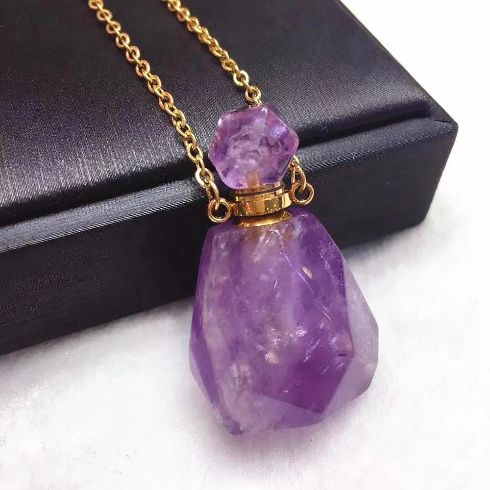 Natural Amethyst Crystal Carved Pendant Amethyst Crystal Perfume Bottle