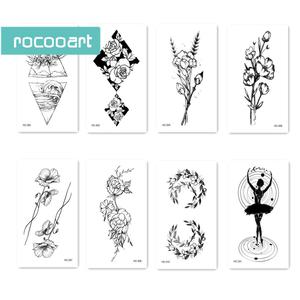 HC Misto 16 Fogli Classic Disegni Del Tatuaggio in bianco e Nero, stile semplice, fiori, delfino de Corpo Tatuaggi Temporanei. - Product Image 6
