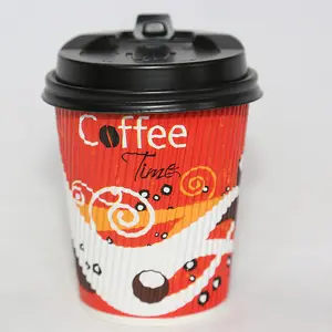 रंगीन कागज कप उच्च गुणवत्ता नालीदार दीवार कागज कप गर्म कॉफी के लिए lids के साथ