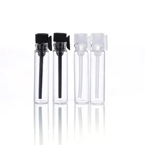 Mini flacon pour échantillons de parfum transparent rechargeable, 1ml, 100 pièces, bouteille pour test du fard à paupières, avec bouchon d'admission en plastique noir