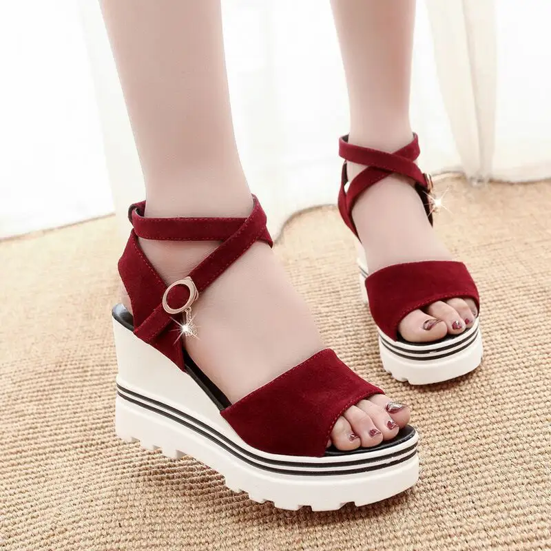 fashion summer girls high platform sandals Wedges shoes open toe ankle belt strap