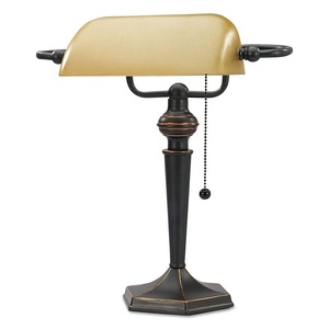 M1098 <span class=keywords><strong>Glass</strong></span> Shade <span class=keywords><strong>Banker</strong></span> Bronce antiguo retro lectura minimalista estudio dormitorio lámpara de mesita de noche - Product Image 1