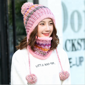 Wholesale colorful striped lady winter acrylic <strong>hat</strong> <strong>and</strong> <strong>scarf</strong> two piece sets with balls - Product Image 3