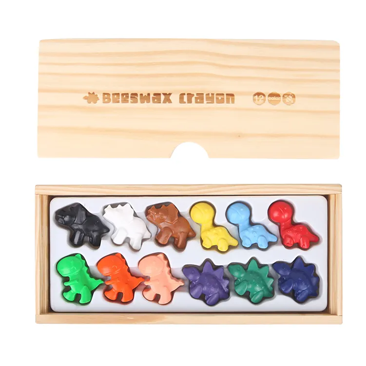 12 colori del commercio all'ingrosso dei capretti del bambino colorato marcatura Dinosauri Carino forma di cera d'api Naturale pastelli lavabili con logo personalizzato