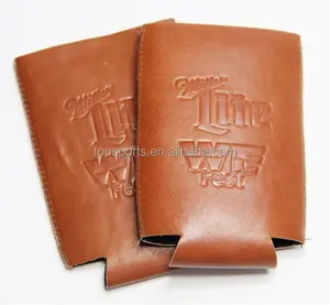 Custom Design Pu Leather Can Coolers With Embossed Logo , Embossed PU Can Coolies