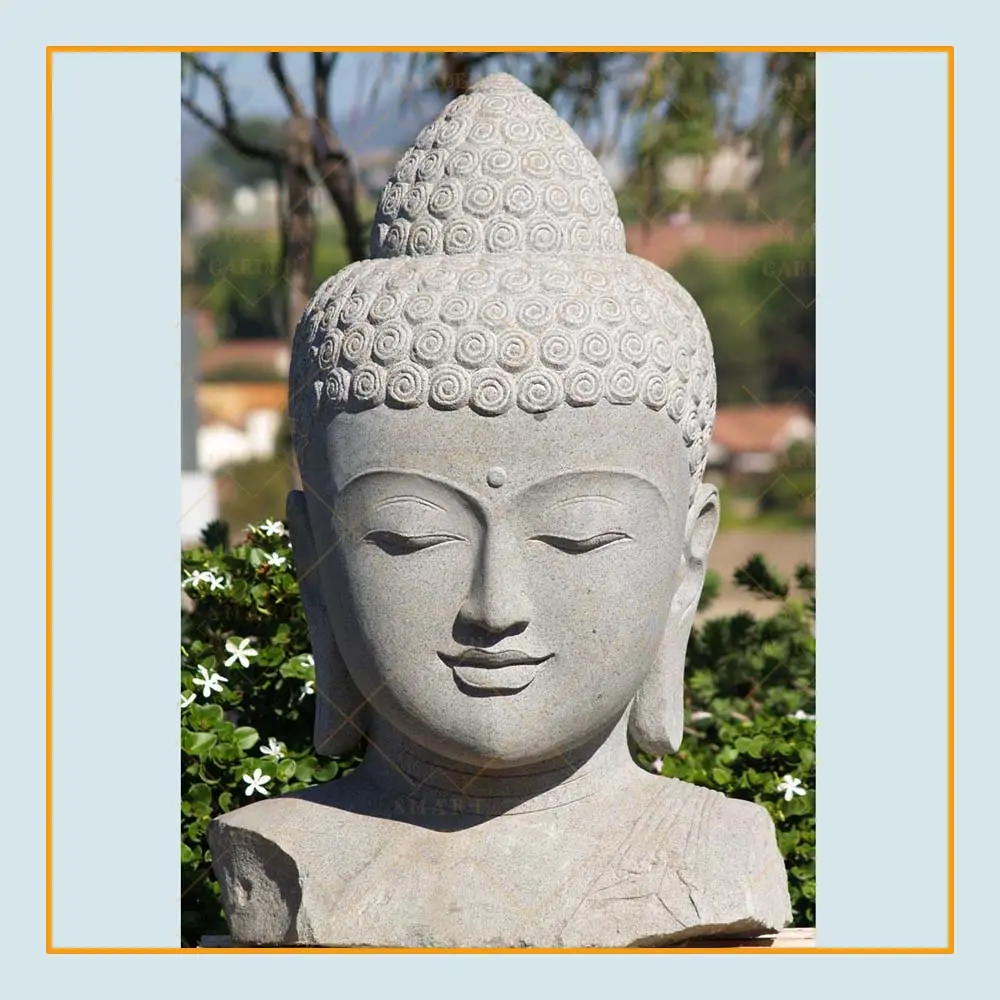 Sculpture de tête de bouddha en pierre de bouddhisme féminin sculpté en granit classique décoratif d'intérieur