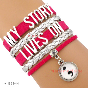 Bracelets en cuir sur le thème du point-virgule, mon histoire vit sur elle-même, mon histoire n'est pas encore terminée, santé mentale, suicide, dépression, sensibilisation - Product Image 3