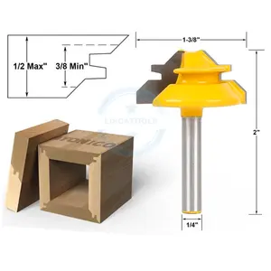 L-N017-1 1 Buah Medium1/4 Batang 45 Derajat Kunci Miter Router Bit 1-3/8 Diameter Pemotong Kayu untuk Pengeboran Kerja Kayu