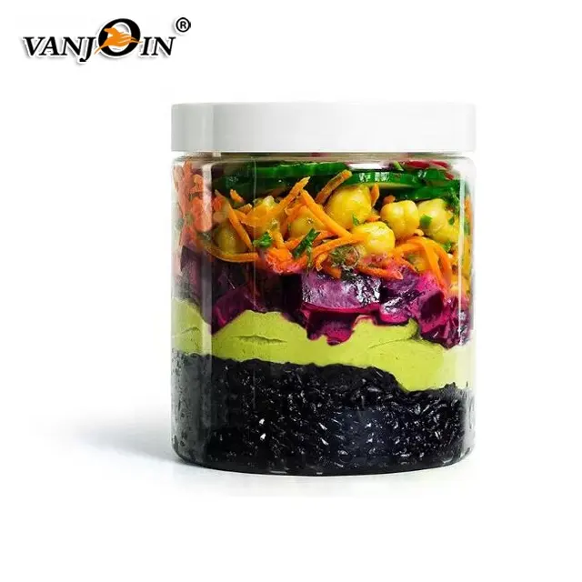 500ml Lebensmittel qualität Pet Plastic Transparent Fast Food Schraub verschluss Passende Salat gläser