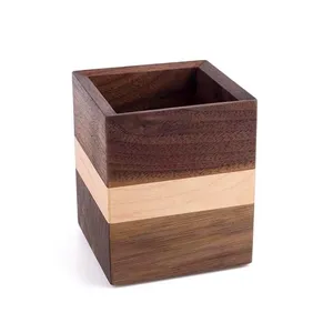 Aangepaste Hoge Kwaliteit Creatieve Walnoot Houten Borstel Pot Briefpapier Opslag Pen Houder