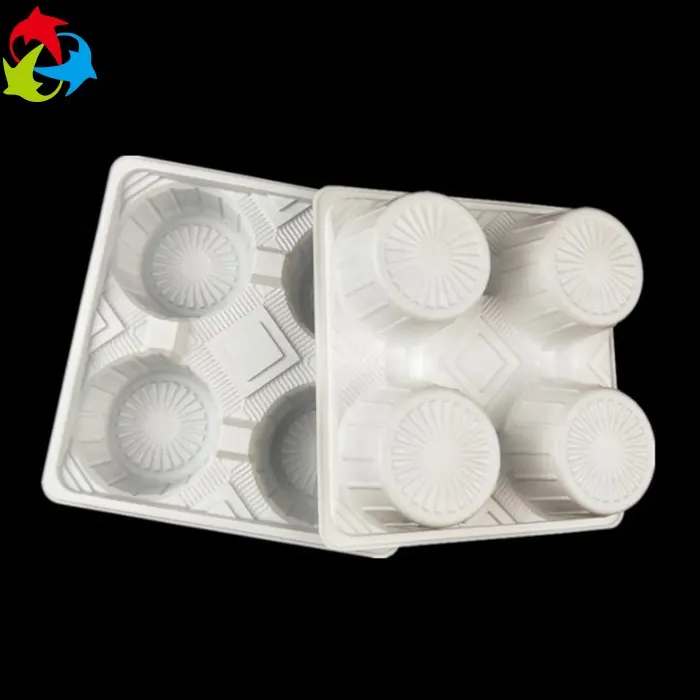 Factory Price 4 Compartments White Blister Plastic Cup Holder Tray