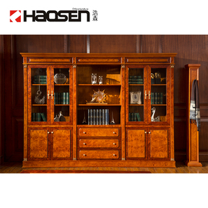 Haosen 0803A meubles de bureau en bois de luxe patron bureau fond armoire documents <span class=keywords><strong>casier</strong></span> bibliothèque livre armoire étagères - Product Image 1