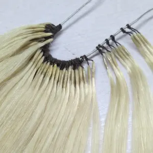 Prezzo di fabbrica corea annodato con doppia I-tips capelli filo di cotone biondo Remy estensione dei capelli umani
