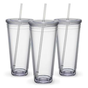 17 oz 24 oz Capacity Reusable Travel Plastic Eco Friendly Double Wall Drinking Cups Tumbler Cups with Lid Straw