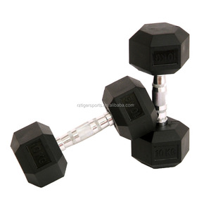 Haltères hexagonaux en caoutchouc écologique noir Tiger Sports Rizhao pour salle de sport commerciale - Product Image 3