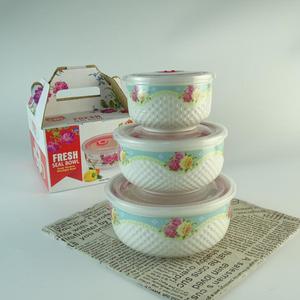 3 unids/set de cuencos crujientes de cerámica, ensaladera de cerámica fresca de porcelana, microondas, horno seguro con tapas de plástico - Product Image 4
