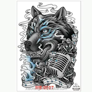 Music Star Wolf Tattoo Designs Große temporäre Tattoo Aufkleber Coole Körper kunst Wasserdichte gefälschte Tattoos