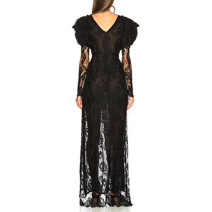 Abito traslucido da donna sexy in pizzo <span class=keywords><strong>con</strong></span> spacco laterale e maniche a sbuffo - Product Image 4