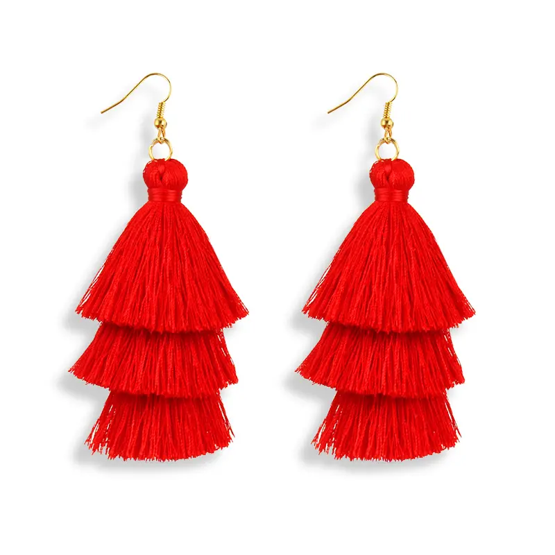 Nieuwe Ontwerp 3 Layer Bohemian Eenvoudige Vergulde Zijde Tassel Earring Vrouwen Sieraden