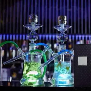 Yüksek kaliteli cam nargile LED renkli duman meyve Shisha DIY Chicha Set Bar kullanımı ücretsiz tipi gıda sınıfı malzeme büyük boy