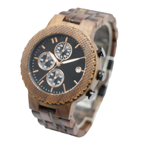 Montre chronographe analogique <span class=keywords><strong>de</strong></span> <span class=keywords><strong>luxe</strong></span> pour homme, cadran bleu roi, bracelet <span class=keywords><strong>en</strong></span> <span class=keywords><strong>bois</strong></span>, mouvement à quartz 40 mm, <span class=keywords><strong>lunette</strong></span> à motif quadrillé brossé, largeur <span class=keywords><strong>de</strong></span> bracelet 20 mm - Product Image 3