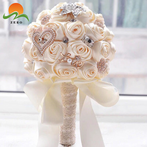 ZERO <span class=keywords><strong>Bouquet</strong></span> da Sposa Artigianale per Damigelle, Altezza 31cm, Fiori di Seta Blu per Matrimoni - Product Image 2