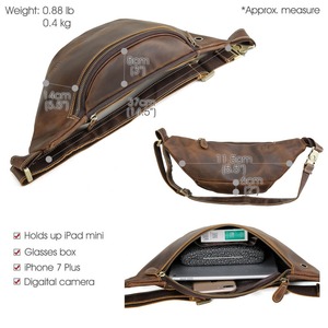 Sac à banane en <span class=keywords><strong>cuir</strong></span> véritable Crazy Horse pour <span class=keywords><strong>homme</strong></span>, Logo rétro personnalisé, en <span class=keywords><strong>cuir</strong></span> véritable, Crazy Horse, sac à porter à la taille - Product Image 6