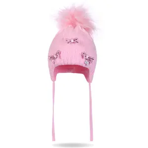 Winter Gehaakte Oorklep Hoed Baby Kids 4 Stukken Bont pom pom Beanie Meisjes Jongens Wol Kasjmier Gebreide Cap Voor Kinderen