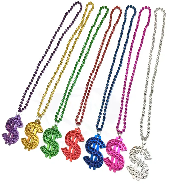 Hot Sale 7mm 33 inches Asst Mardi Gras Beads With US Dollar Sign High Heels Guitar Charms Pendant