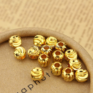 JS1157 Cuentas Redondas de Calabaza Corrugada en Oro y Plata de 14K, Abalorios Espaciadores de Metal Tallados con Corte de Luna para Joyería - Product Image 1