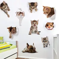 Pegatinas de pared 3D para gatos, pegatinas de vinilo con diseño de perros vívidos, para el baño y el hogar