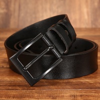 Ceinture pour homme en cuir véritable noir de haute qualité avec boucle à ardillon noire