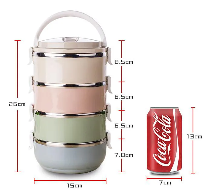 Caixa térmica para crianças de aço inoxidável, lancheira colorida com tiffin