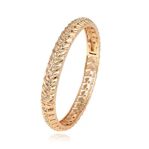 51880 latest gold jewelry designs trendy gold hoop bangle with Synthetic CZ stones