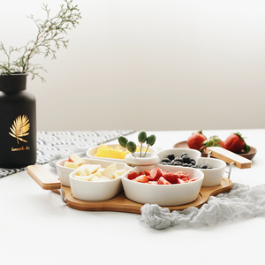 Plateau à fruits en bambou avec poignée, 4 compartiments, <span class=keywords><strong>assiette</strong></span> à Snack en <span class=keywords><strong>bois</strong></span> pour Dessert ou salade, offre spéciale - Product Image 6