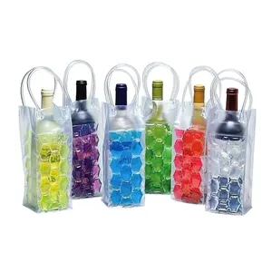 Custom design Gel Ice Pack PVC Wine Cooler Bag with plastic Handle