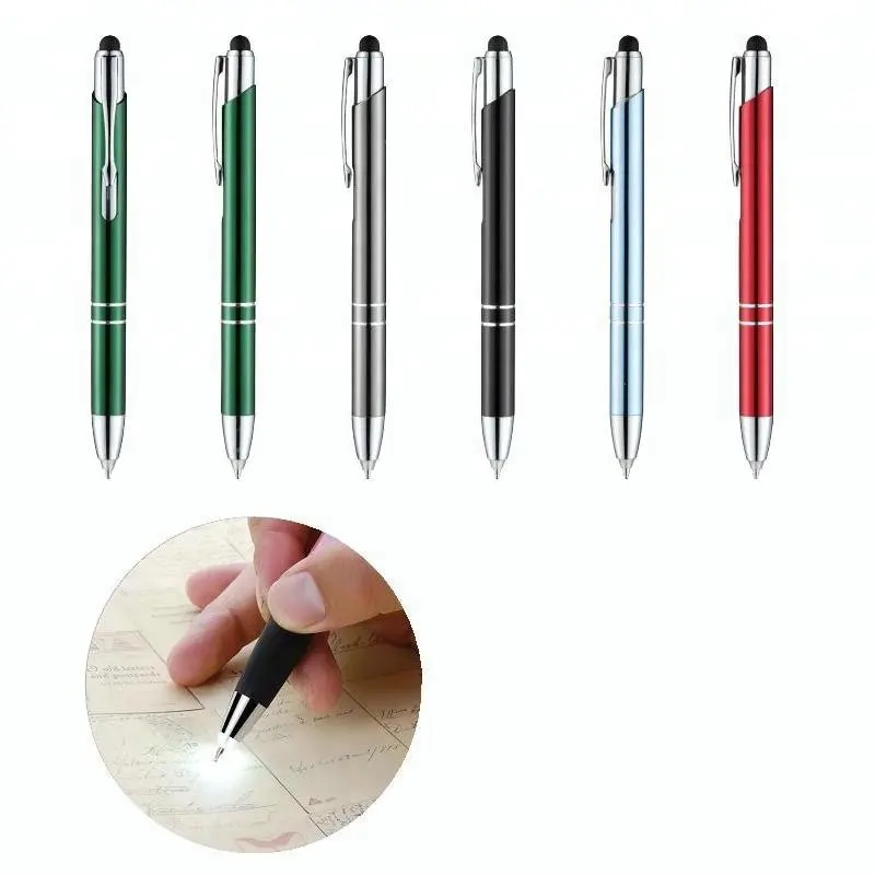 Stylus touch punta della penna multifunzionale illumina la penna luminosa a led in alluminio regalo promozionale