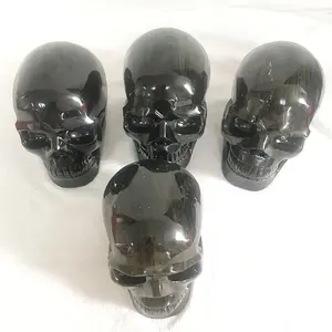 Hand Carved Natural Gold Rainbow Obsidian Stone Healing Crystal Skulls