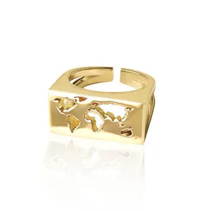 Gemnel 18K gold fine jewelry earth map signet world adjustable ring