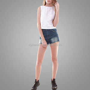 Cintura alta pantalones cortos de mezclilla nuevo estilo de la marca de moda denim Jeans cortos con dobladillo deshilachado - Product Image 4