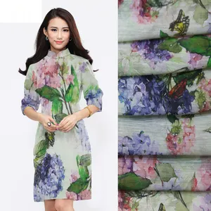 Custom Design Digital Printed Natural Silk Linen Blend Fabric For Garment and Scarf Shawl