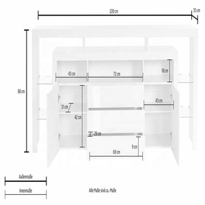 Wooden Modern <strong>High</strong> <strong>Gloss</strong> 2 Doors <strong>White</strong> LED Lighting <strong>Sideboard</strong> With Glass Cabinet for Living Room - Product Image 5