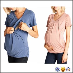 KY vente en gros à manches courtes col en V 2021 maternité t-shirt couleur unie froissé conception <span class=keywords><strong>allaitement</strong></span> haut d'<span class=keywords><strong>allaitement</strong></span> t-shirt - Product Image 2