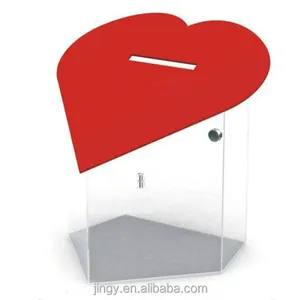 Factory custom clear pmma plexiglass money box acrylic heart shaped secure charity donation box