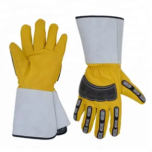 PRI Safety Cuff Long Sleeve Anti Impact Gauntlet Iron Men TPR Protection Goatskin Men Yellow Leather Gloves for winter work