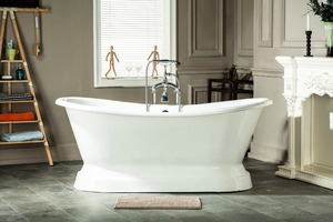 Baignoire en porcelaine blanche, 1700mm, motif enroulée, socle en fonte, pour baignoire d'hôtel - Product Image 6